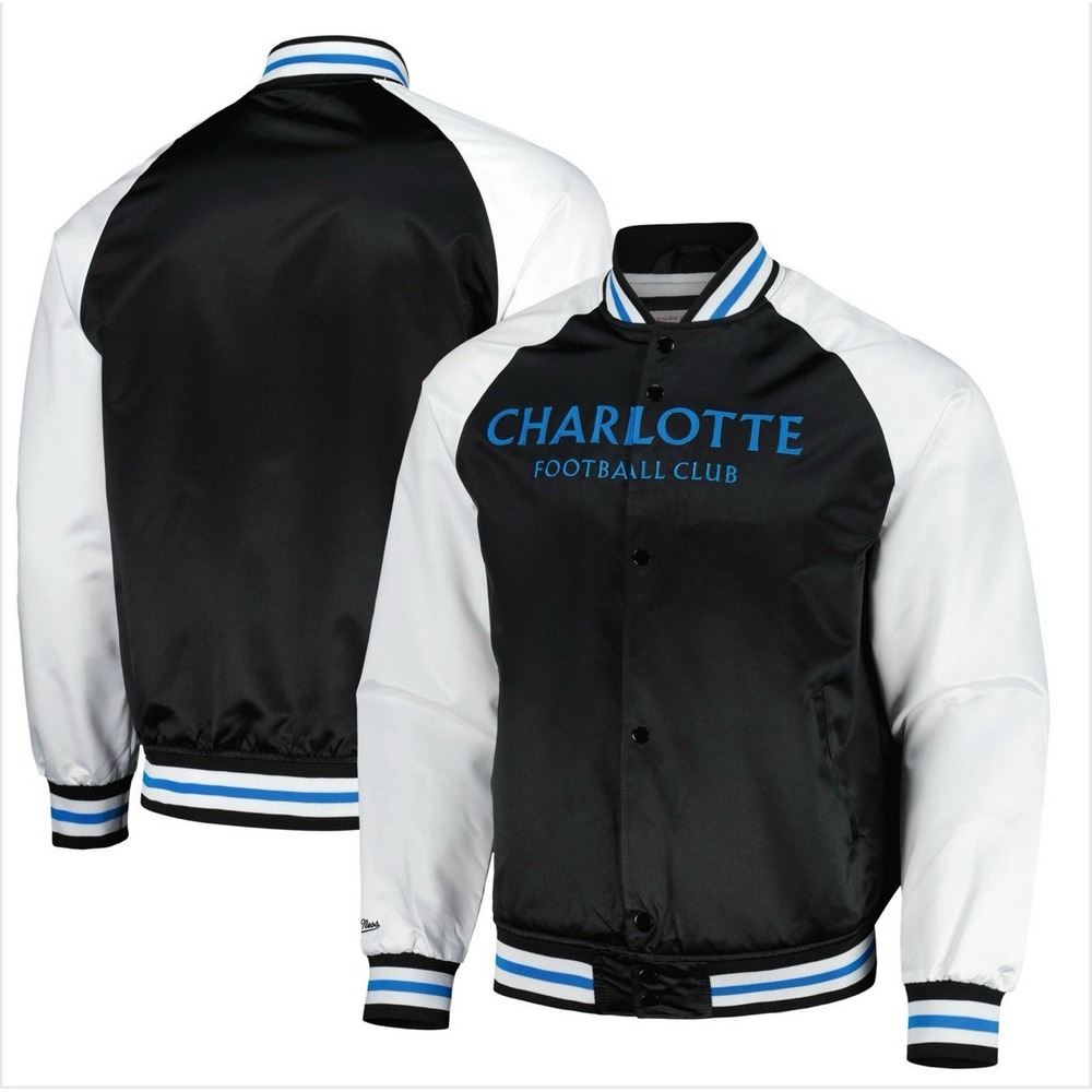 Mitchell & Ness Men's 3XL Black Charlotte FC Satin Raglan Full-Snap Jacket NWT